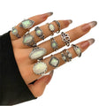 Vintage Style 13pcs/set Gold-Plated Moonstone Ring Women's Alloy Jewelry for Wedding Engagement Gift Party Wholesale