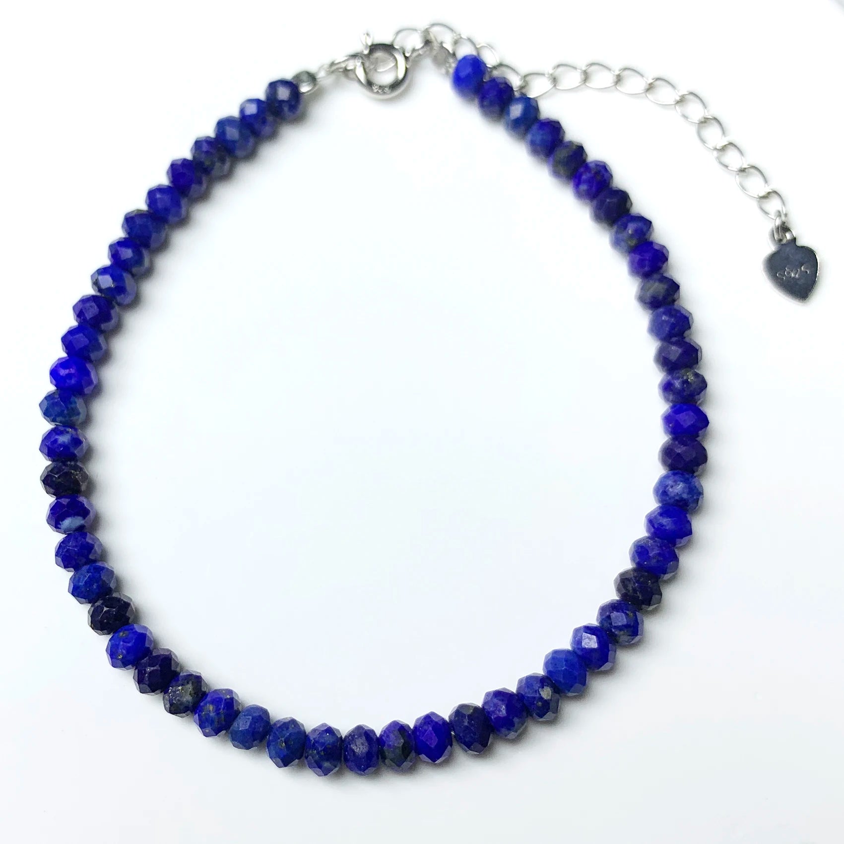 925 Silver Faceted Lapis Lazuli Gemstone Beads Natural Crystal Bracelets for Women Factory Wholesale Jewelry