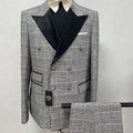Factory Direct Business Gentleman Gray Plaid Suit Black Suit Collar Men's Slim Suit