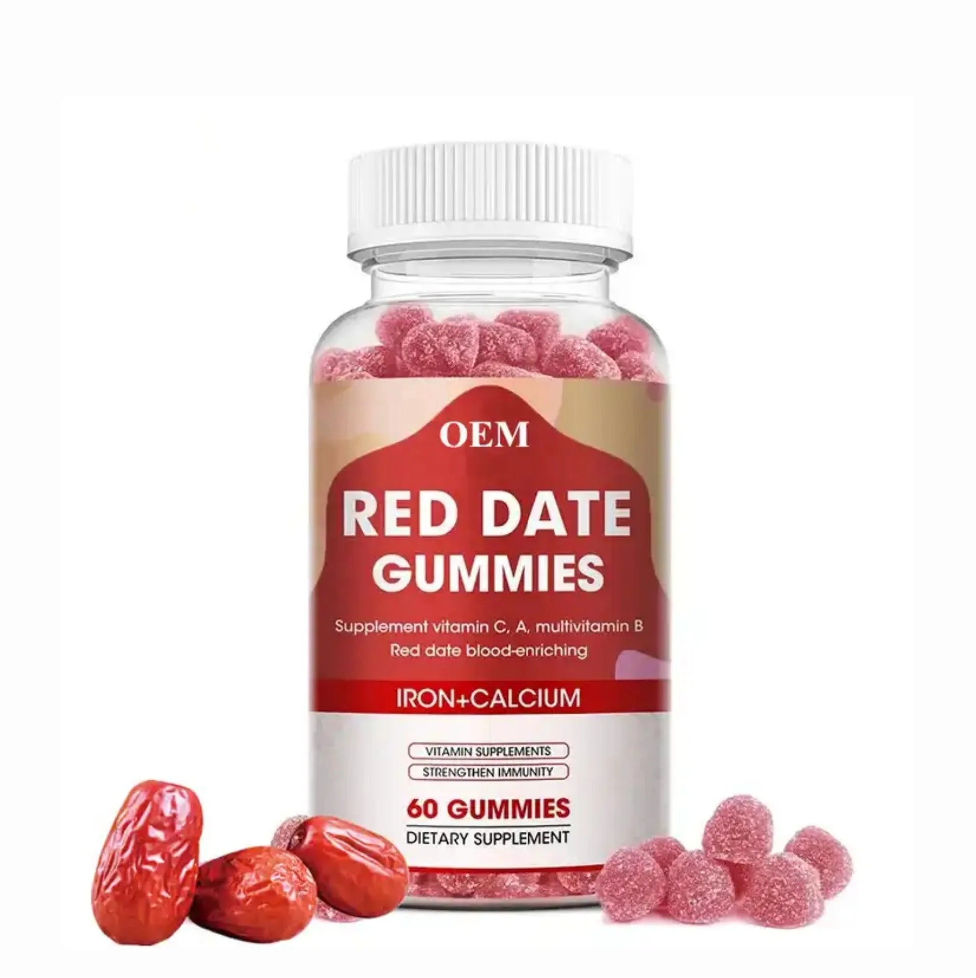 OEM Red Date Gummies With Iron and Calcium Supplement Supports Brain & Energy Iron Gummies for Kids and Adults