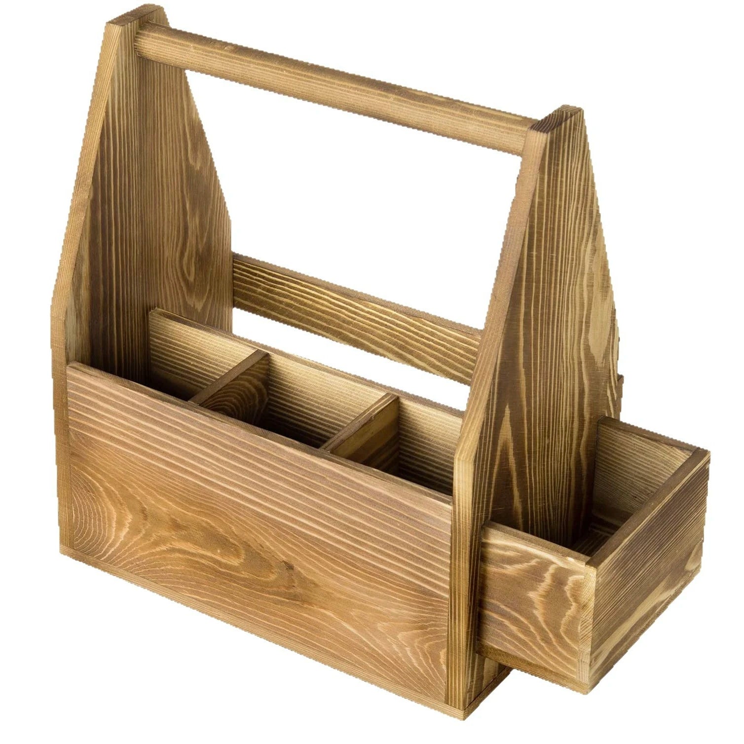 Modern Eco-Friendly Portable Charred Brown Creative Wooden Multi-functional Three-compartment Hand Non-folding Beverage Storage