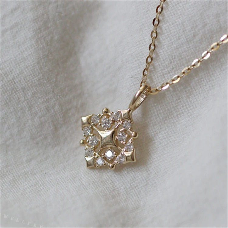 square Shape White Zircon Stone Gold Plated Tennis Chain Vintage Necklace