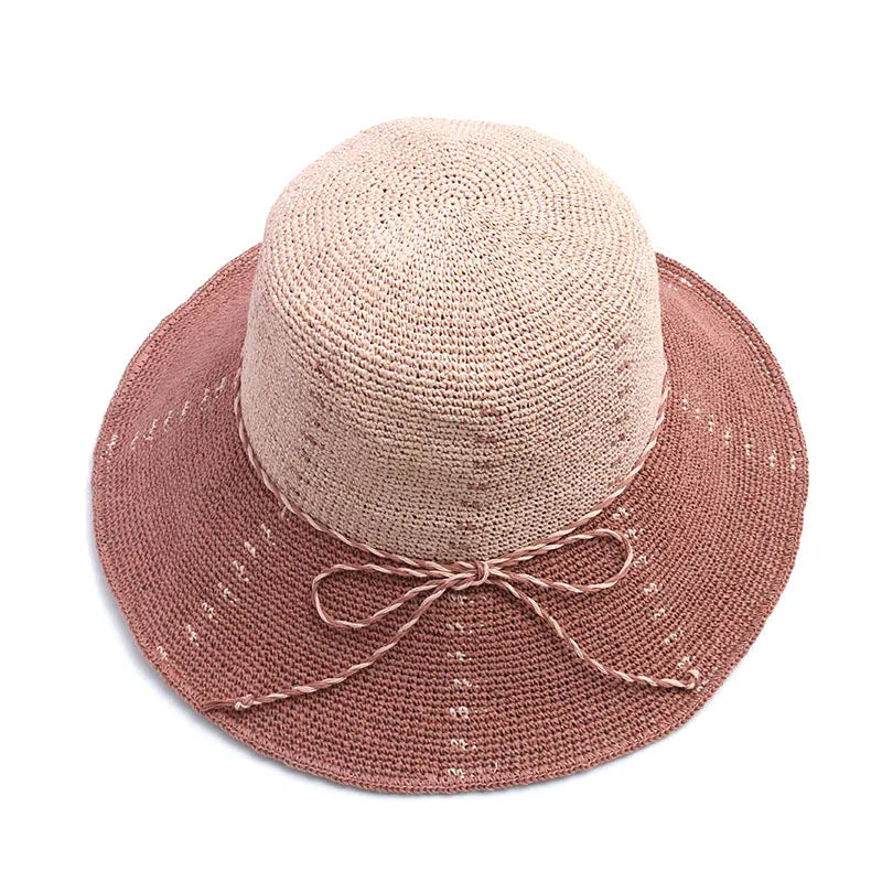 Sun Hats Wide Brim Crochet Jacquard Woven Beach Caps Hats for Women Summer Straw Foldable Packable Straw Hats for Travel Outdoor