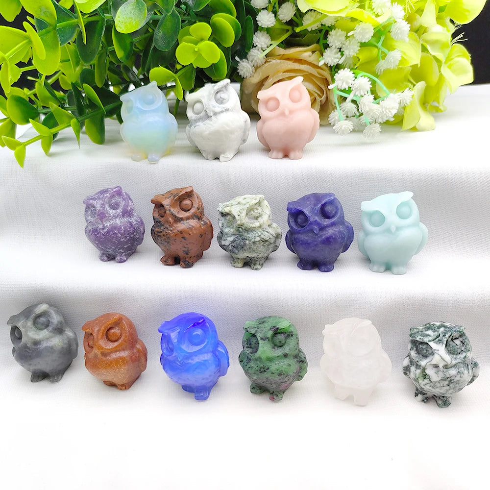 Wholesale Natural Healing Stones Owl Crystal Carving Quartz Gemstone Crystal Carvings Animals
