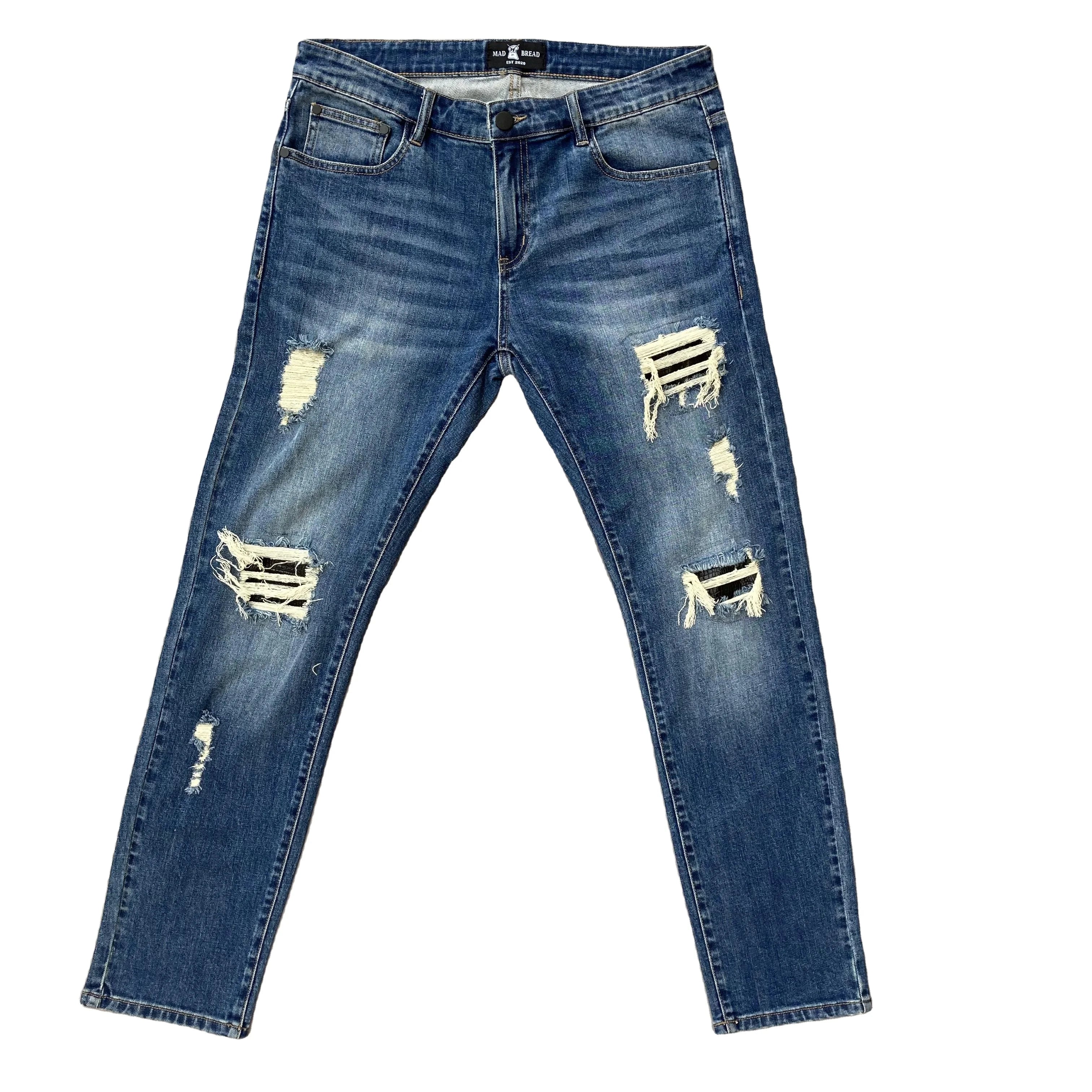 DENIMGUYS Customized Letter Paint Men's Straight Tube Denim Pants Men Streetwear Broken Distressing Hole Ripped Jeans