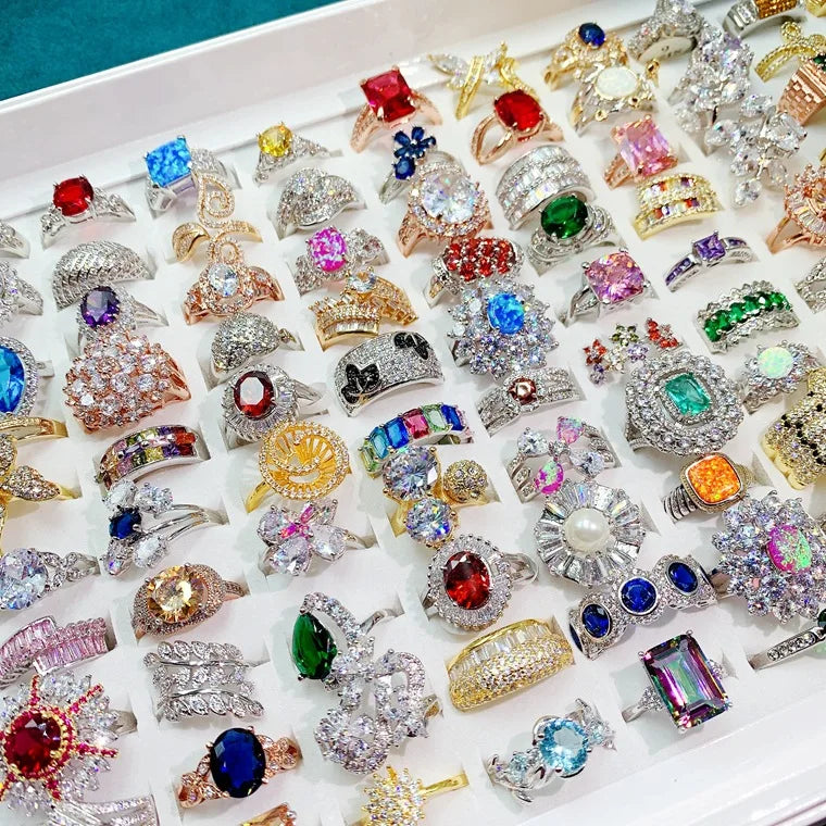 Hot Sale Exquisite Micro Pave Colorful Zircon Mixed Designs Women Rings Chic Vintage Bling Gem Rhinestone Ring