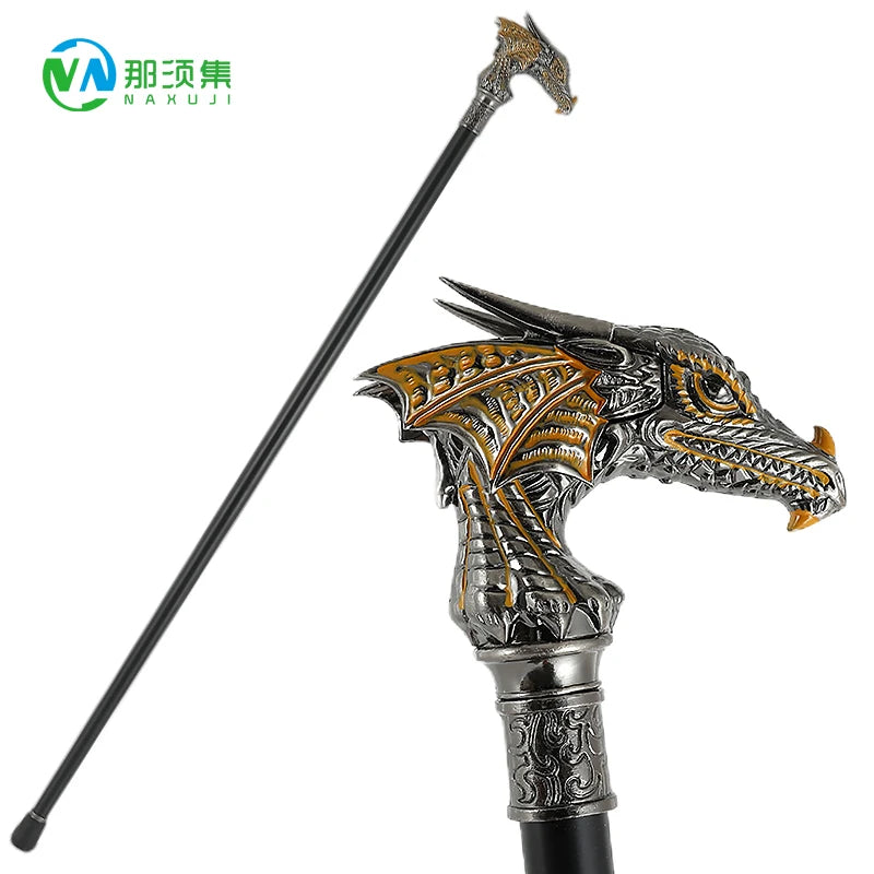 Fashion Scepter Party Decorative Walking Cane Men Luxury Walking Stick Elegant Alloy Pterosaur Cylindrical Head Handle Wand