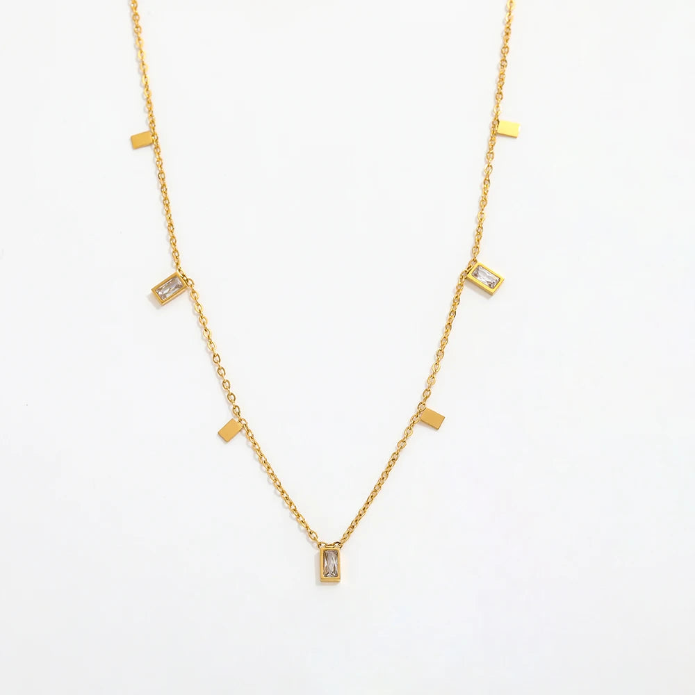 Joolim Jewelry 18K Gold Plated Rectangle Zirconia Pendant  Necklace Stainless Steel Jewelry Wholesale