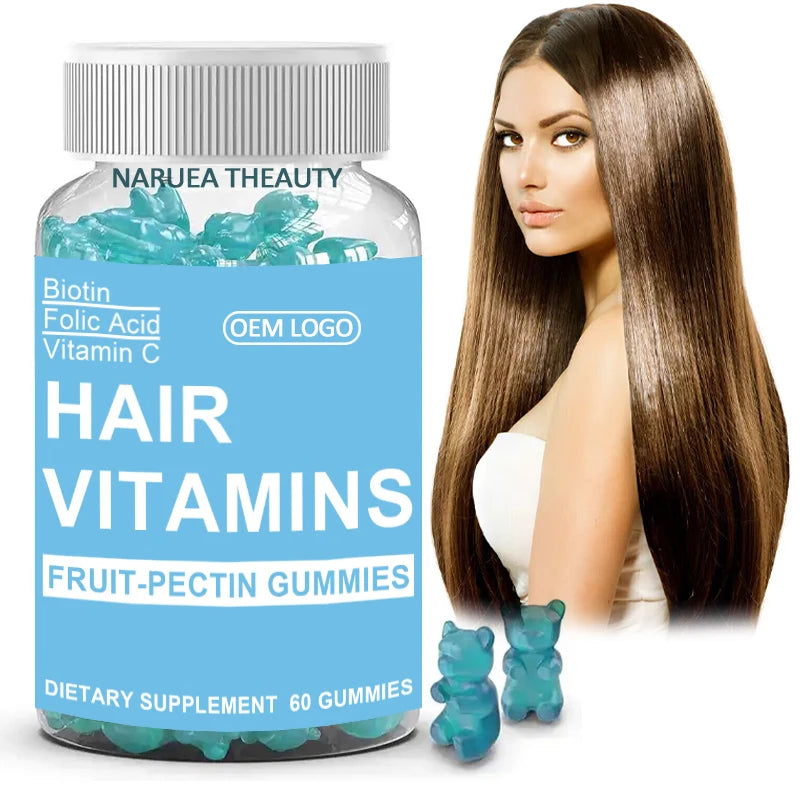 OEM Private Label Hair Gummy Biotin Growth Candy Hair Gummies for Hair Health Natural Fruit Multivitamin Supplement