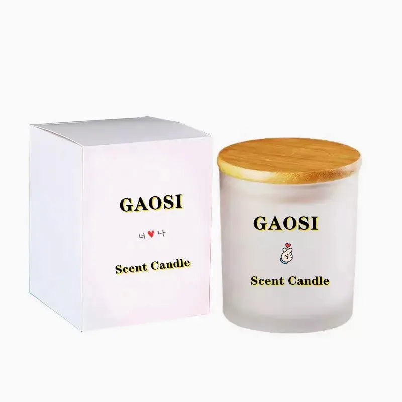 Factory Direct Sale 300 ML Frost Glass Candle Holder Soy Wax Jar with Bamboo Wooden Lid