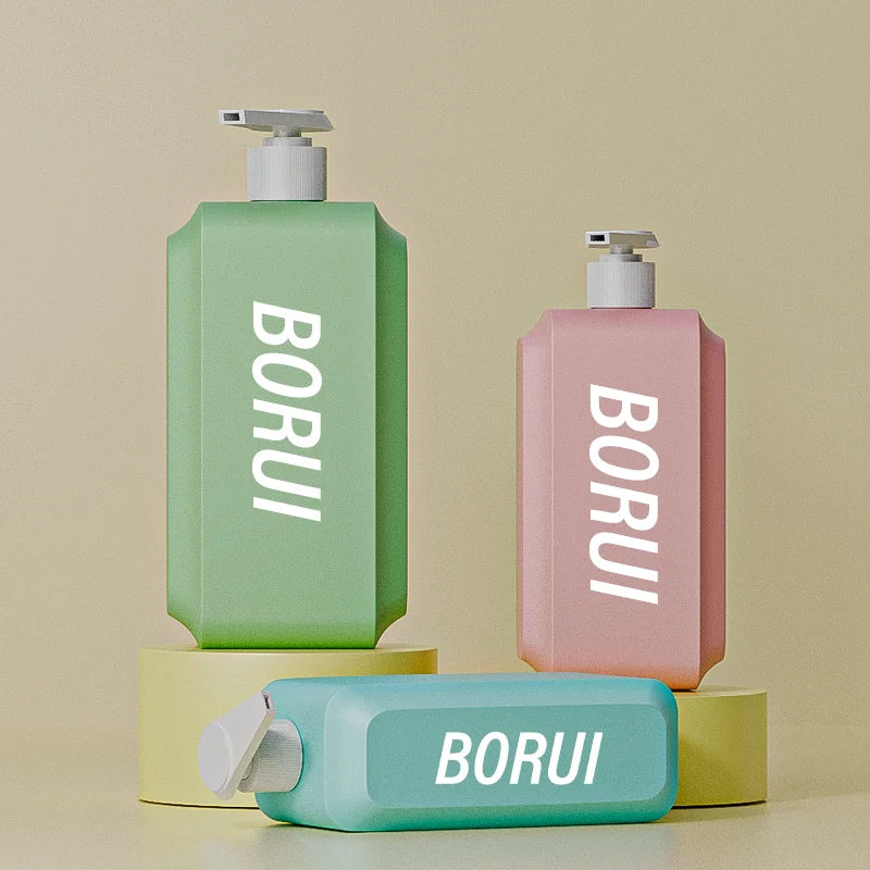Borui 300ml/500ml HDPE Plastic Pump Bottles Green Empty Shampoo Conditioner Shower Gel Lotion Loose Powder PP Cap Face Mask Wigs