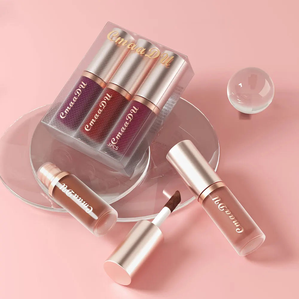 3Pcs/set Matte Velvet Lip Gloss Waterproof Long-lasting Liquid Lipstick Cosmetic Beauty Keep 24 Hours Makeup