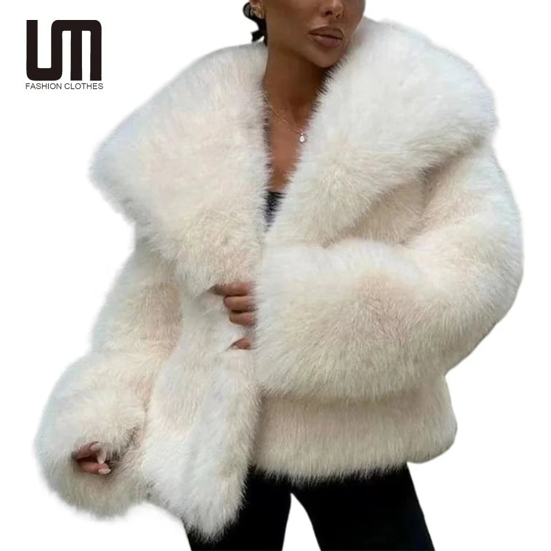 Liu Ming 2025 Trending Winter Women s Windbreaker Streetwear White Fluffy Jacket Thick Warm Overcoat Faux Fur Coats