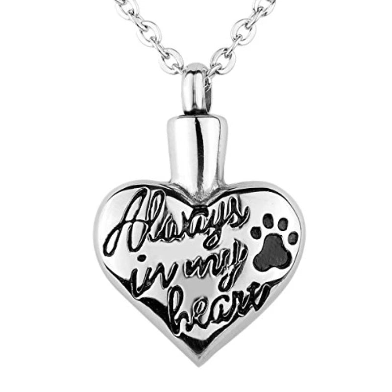 Stainless Steel Urn Always in My Heart Pet Paw Cremation Urn Necklace Memorial Jewelry Ash Holder Pendant Keepsake Funeral Jar