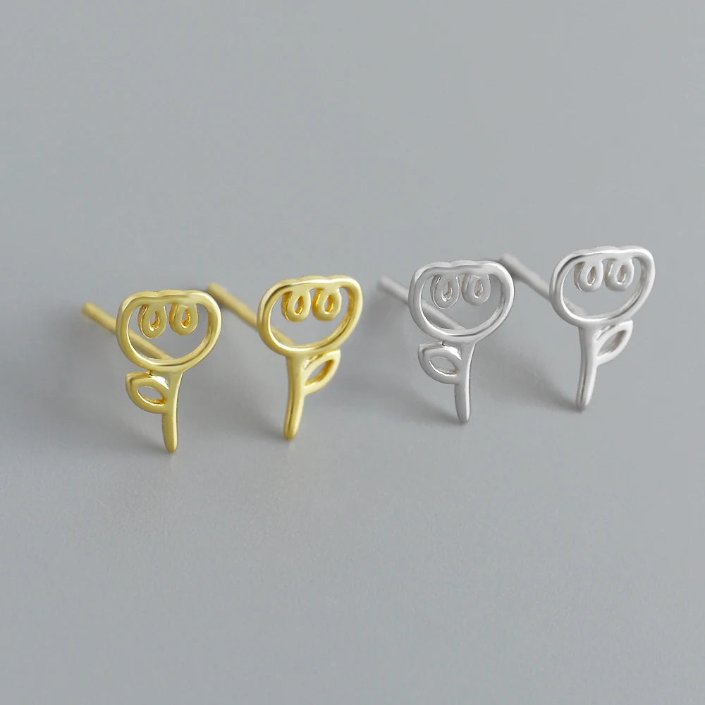 Korean Version Jewelry 925 Silver Plain Simple Flower Shape Stud Earring 18K Gold Plated Sterling Silver Stud Earrings for Women