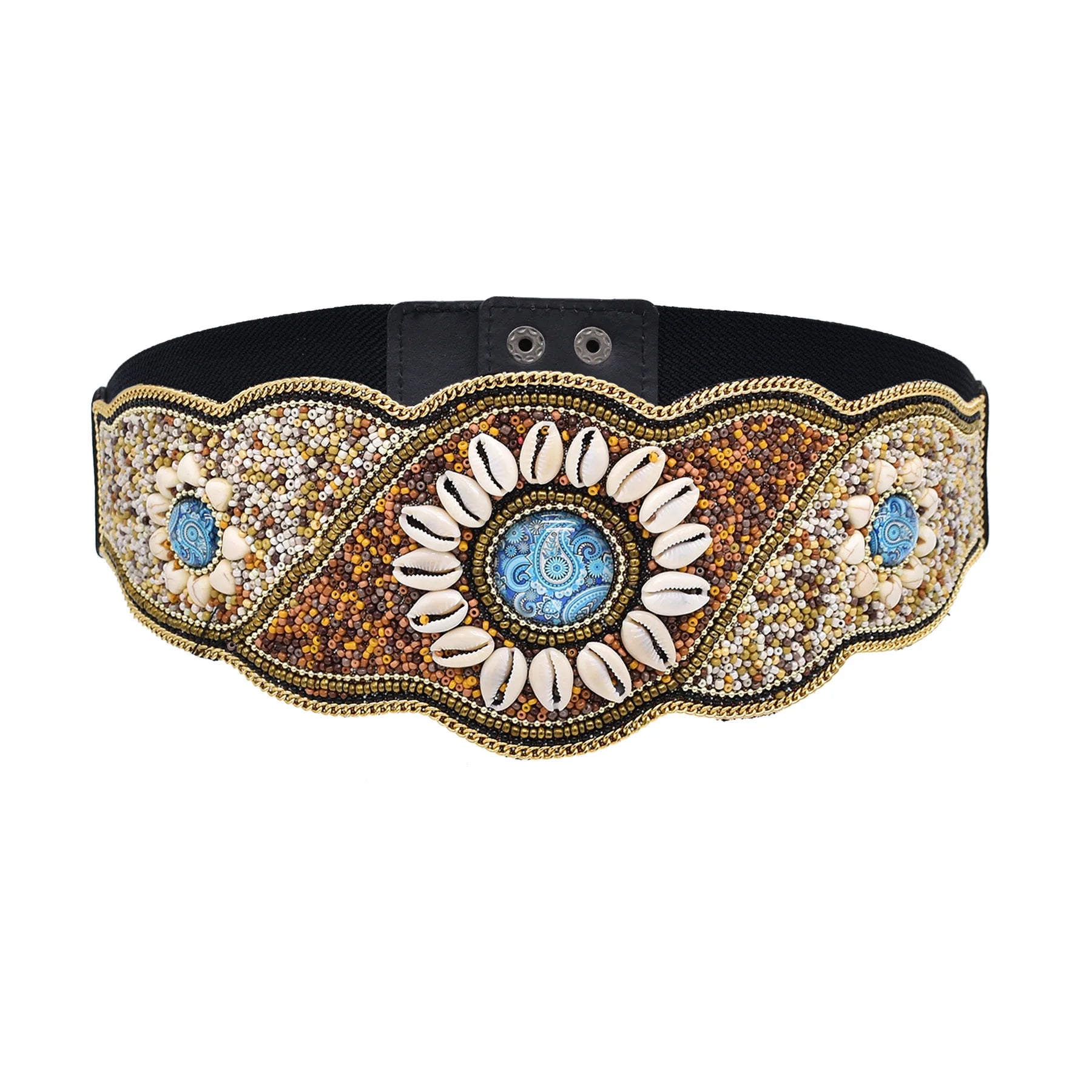 Elastic Bohemian Women Belt Colorful Rice Bead Shell Flower Leather Belt Bohemian Ethnic Body Jewelry