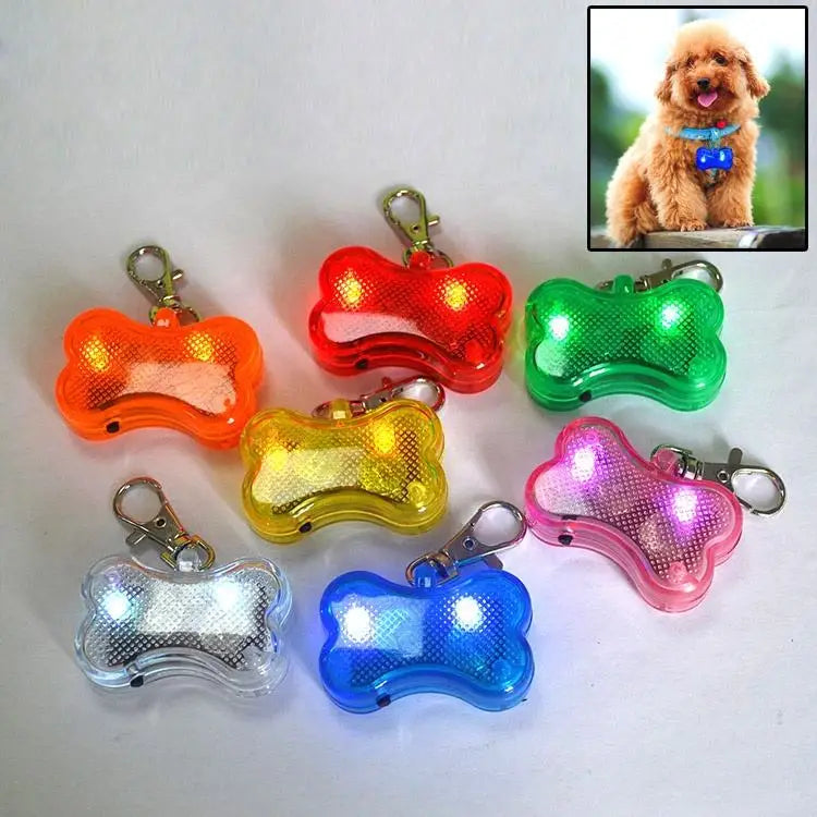Safety Night Light Pendant LED Flashing Tag Fashion Safety Blinking LED Pet Pendant Light Bone Shape Dog Name ID Tag