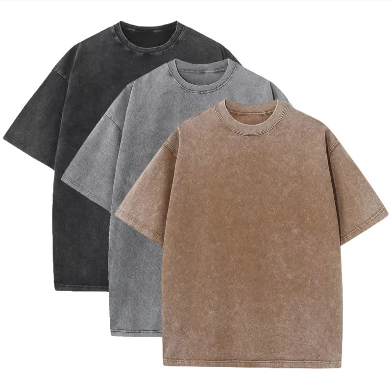 Boxy Heavy Acid Wash T-shirt 100% Cotton Luxury Washed T Shirt Plus-size Perfect T-shirt Blank Vintage Fitted T Shirt for Men