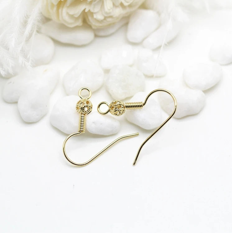 Wholesale Diy 14K Gold Plated 100PCS Per Bag Flower Ball Shape Earring Hooks