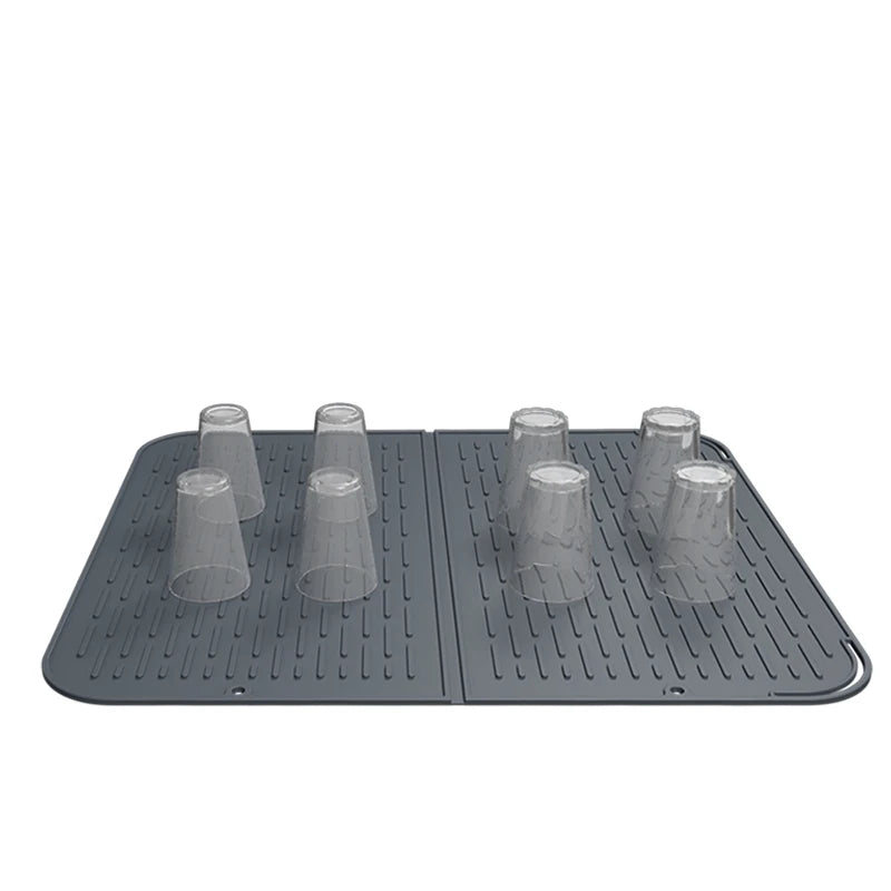 Factory Outlet Wholesale Food Grade Silicone Foldable Kitchen Cutlery Drying Mat Drain Pad Floral Waterproof Stain Resistant