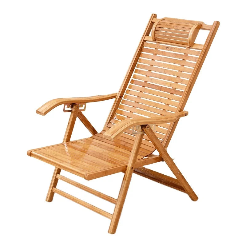 Wood Bamboo Outdoor Folding Adjustable Chaise Lounge Chairs Beach Pool Side Deck Chair with Pillow and Cushion CNLF