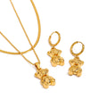 Sweet 18K Gold Plated Stainless Steel Layered Necklace with Bear Charm Pendant Necklace Earring Set Fashion Women Jewelry Gift