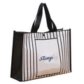 Custom White Black Stripe Polypropylene Recyclable pp Laminated Non Woven Bag Strap Woven Handle Tote Bags with Printed logo