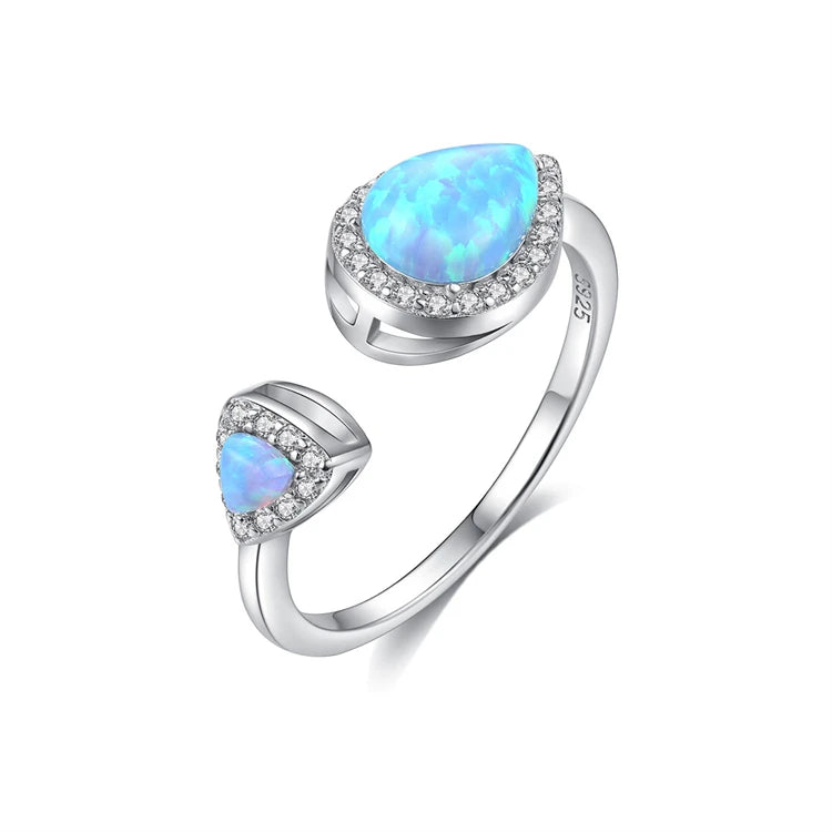 Fine Jewelry 925 Sterling Silver Simple Natural Opal Open Rings For Women Girls
