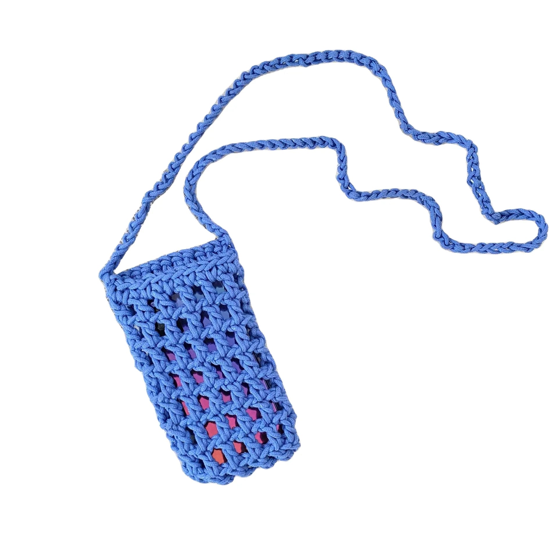 Handmade New Fashion Cotton Rope Diagonal Bag Small Fresh Summer Lady's Mobile Phone Beach Holiday Holder Hollow Weave Style