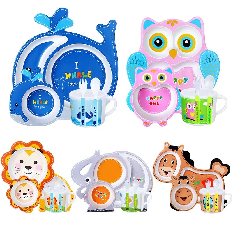 5pcs Vajilla Ninos Platos De Bamboo Bambu Plates 5pcs Kids Feeding Set Children Kitchen Set Bamboo Fiber Kids Dinner Set