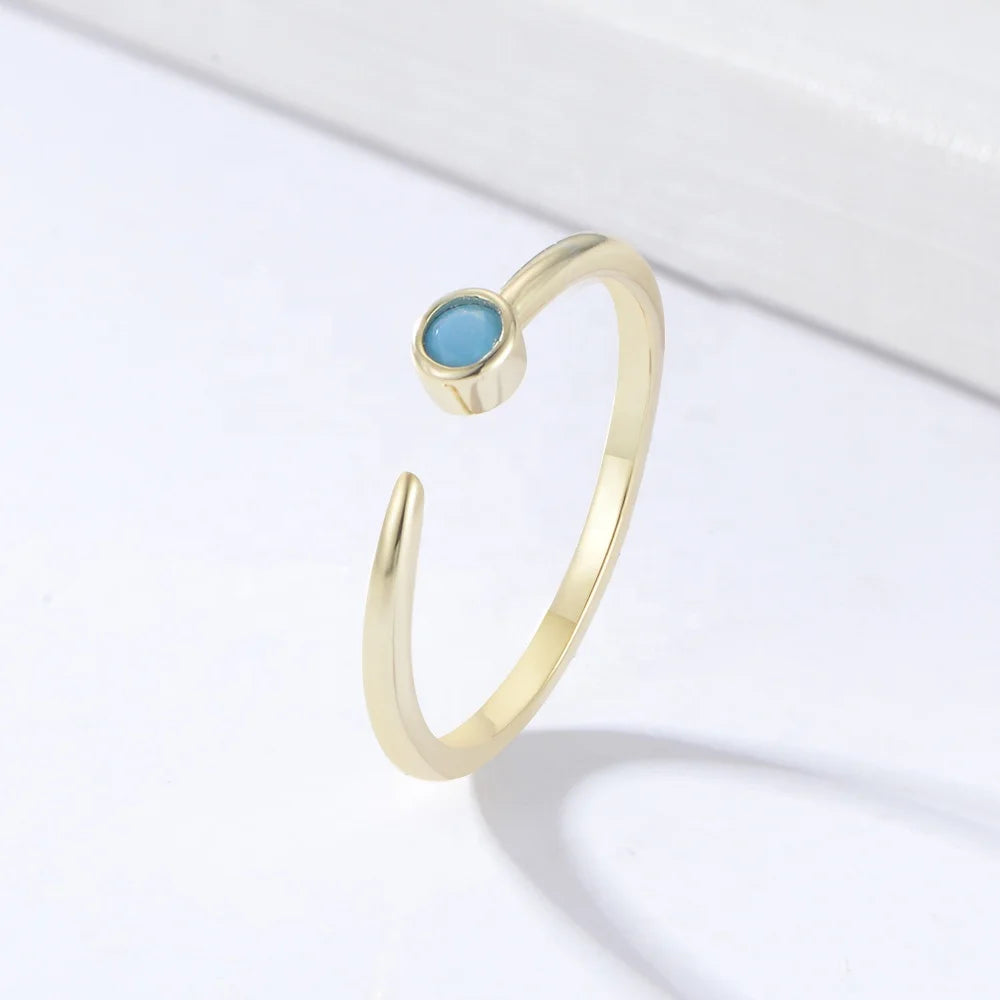 FuLsun Simple Design Sterling Silver 925 Thin Woman Gold Finger New Trendy Blue Enamel Ring
