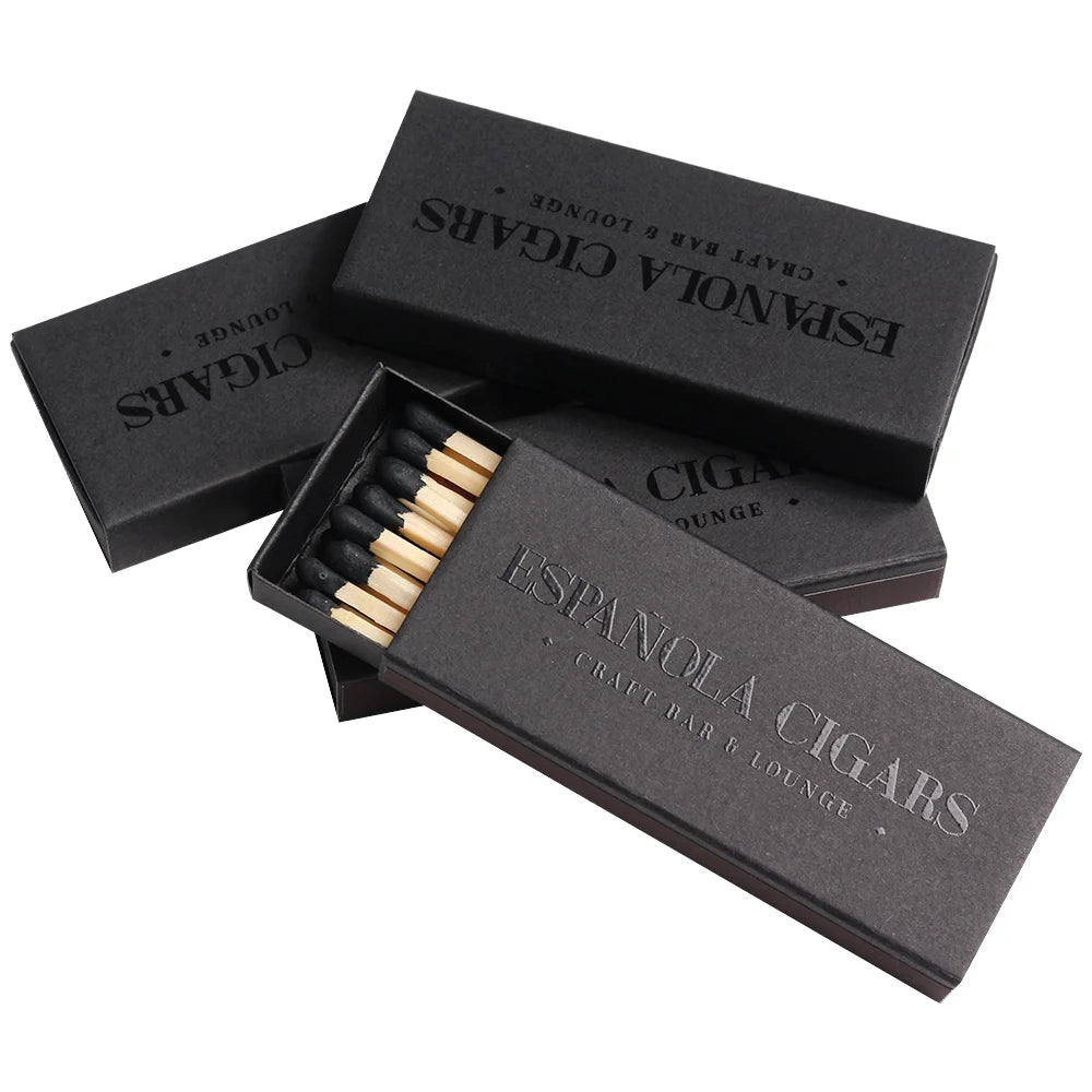 Custom Logo Matchbox Safety Matches Black Kraft Paper Matt Lamination UV Coating Embossing Eco-Friendly Handmade Foldable Gift