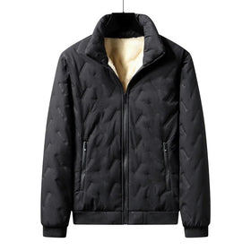 Winter New Men's Quilted Jacket Men Plus Fleece Thickened Large Size Loose Warm Stand Collar Coat