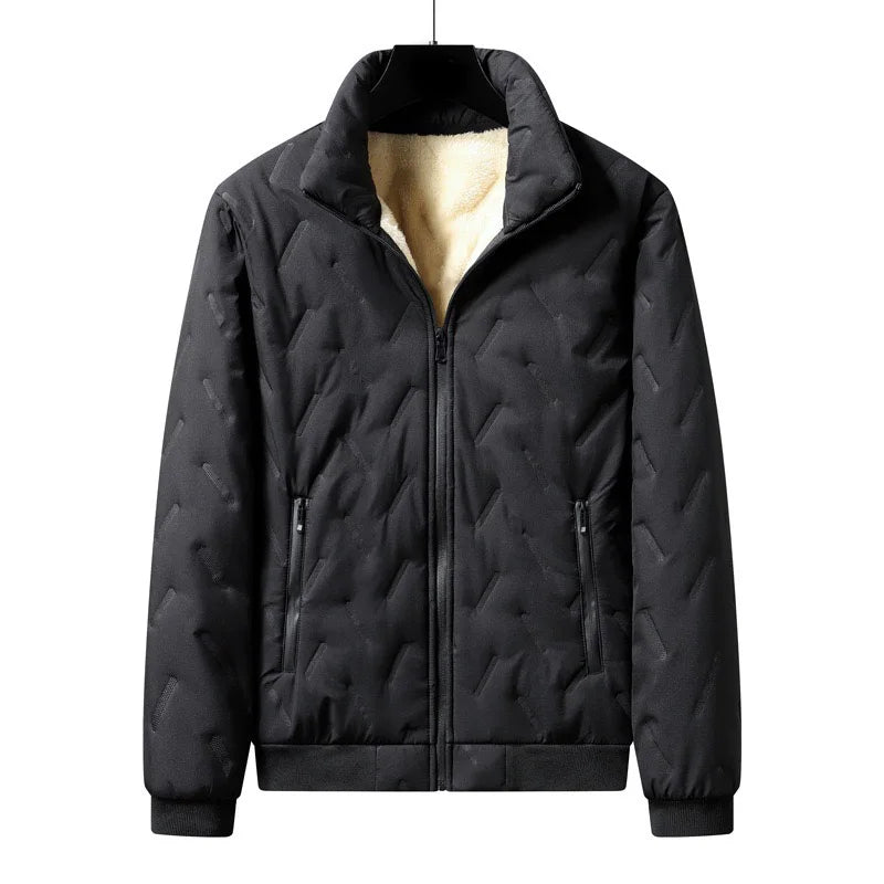 Winter New Men's Quilted Jacket Men Plus Fleece Thickened Large Size Loose Warm Stand Collar Coat