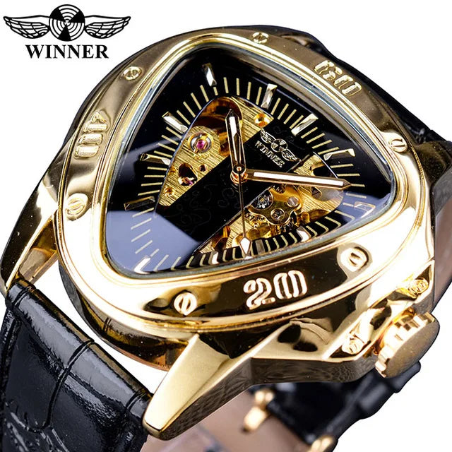 2022 Winner New Watch Men Steampunk Triangle Golden Fashion Skeleton Movement Automatic Mechanical Luxury Wrist Watches