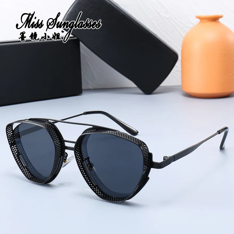 2022 Vintage Hollow Punk Sunglasses for Men Gold Silver Metal Frame UV400 Cosplay Steampunk Eyewear Wholesale Sun Glasses