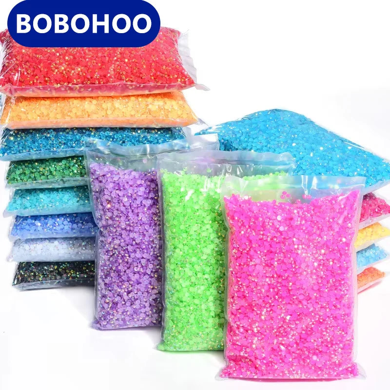 BOBOHOO Factory Wholesale 2mm-6mm Non Hotfix Crystal Jelly Bottom Resin Rhinestones Flat Back Rhinestone for DIY
