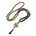 Tibetan Buddhist Handmade Brass Cross Simple Beads Chain Mantra Sign Six Words Pendant Necklace Three Eyes Dzi Beads Amulet