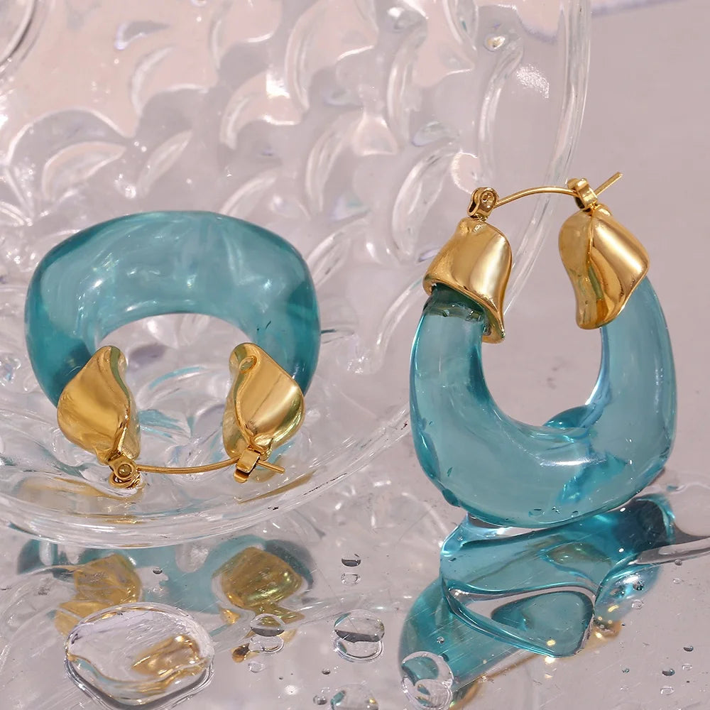 Dreamshow Chunky Hoop Earrings for Women 18K Gold Plated Stainless Steel Acrylic Earrings Wholesale