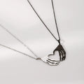 Personalized Simple Stainless Steel Black and White Couple Necklace Skeleton Hand Heart Shape Pendant Necklace
