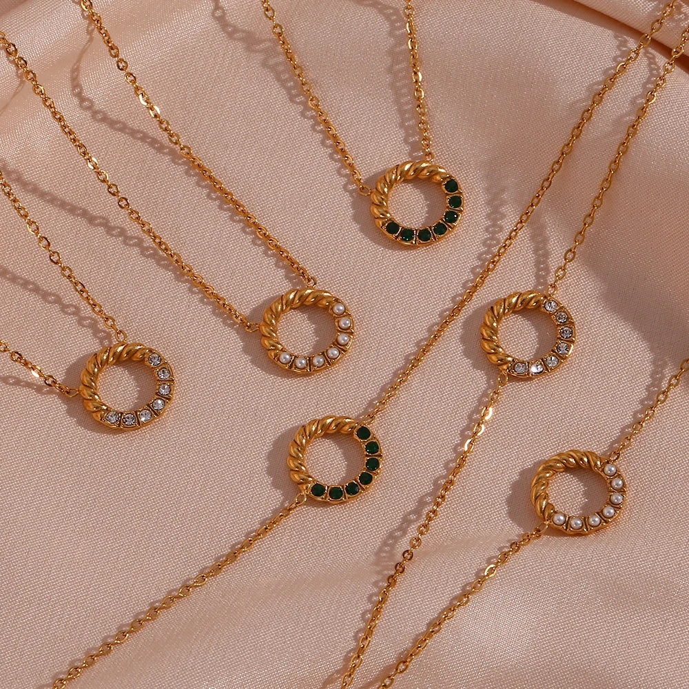 Waterproof 18K Gold Plated Stainless Steel Jewelry Vintage Style Round Circle Pendant Necklace Bracelet Wedding Gift Idea