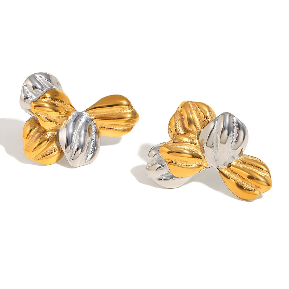 Niche Mix Color Earrings Stainless Steel 18K Gold Plating Casting Five Blade Earrings  Exaggerated Punk Style for Fashionistas