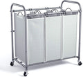 Laundry Sorter 3 Bag Laundry Hamper Sorter With Rolling Heavy Duty Casters Laundry Organizer Cart for Clothes Storage Gray