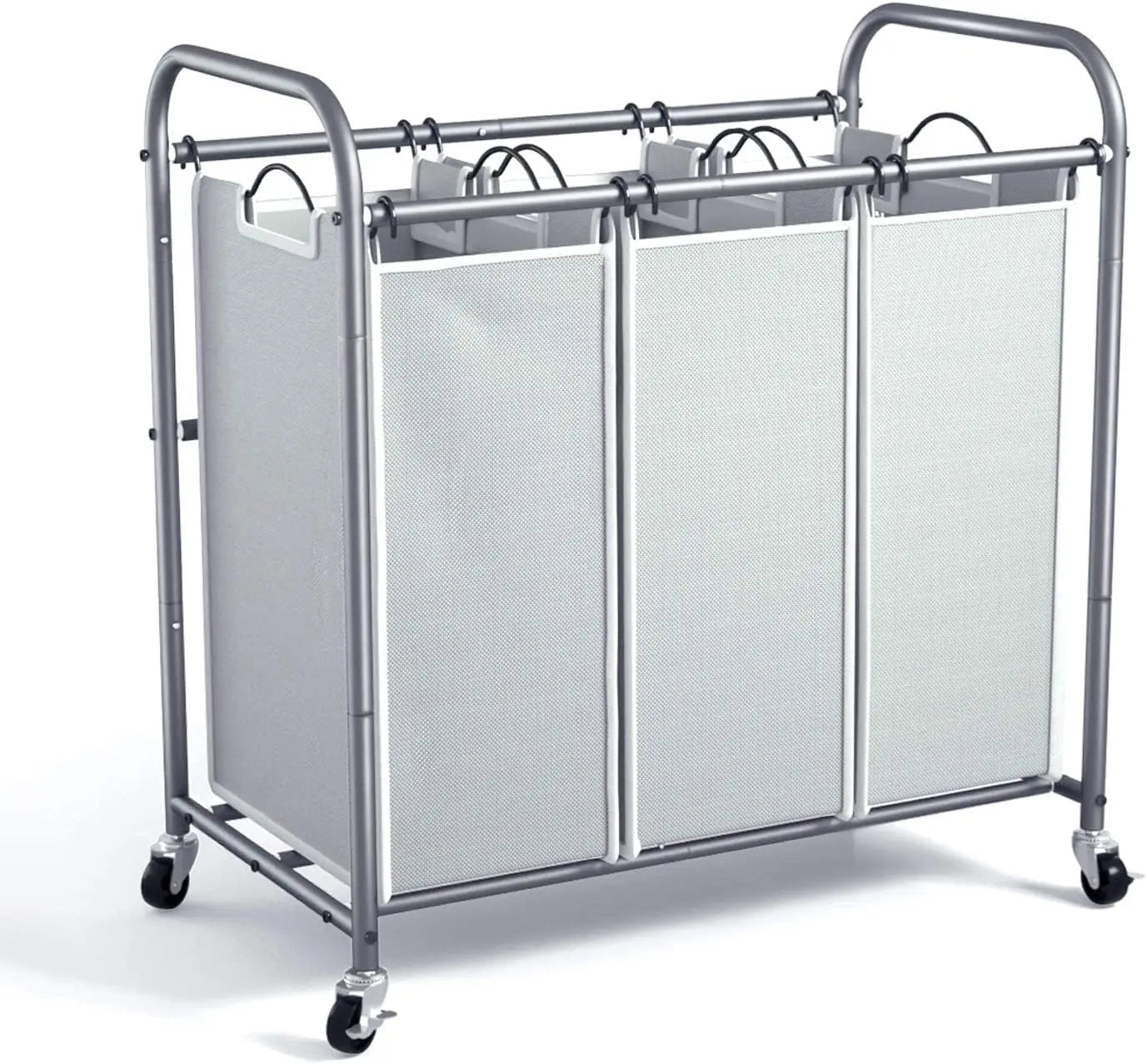 Laundry Sorter 3 Bag Laundry Hamper Sorter With Rolling Heavy Duty Casters Laundry Organizer Cart for Clothes Storage Gray