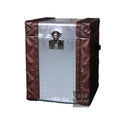 Aluminium Brown Genuine Leather Industrial Antique Square Metal Storage Box for Living Room Home Bar Hospital Furniture