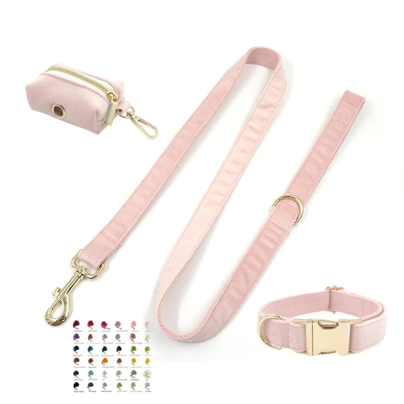 Luxury 36 Solid Colors Soft Cozy Poop Bag Holder Adjustable 2cm 2.5cm Width Pink Dog Cat Collars Velvet Pet Leash