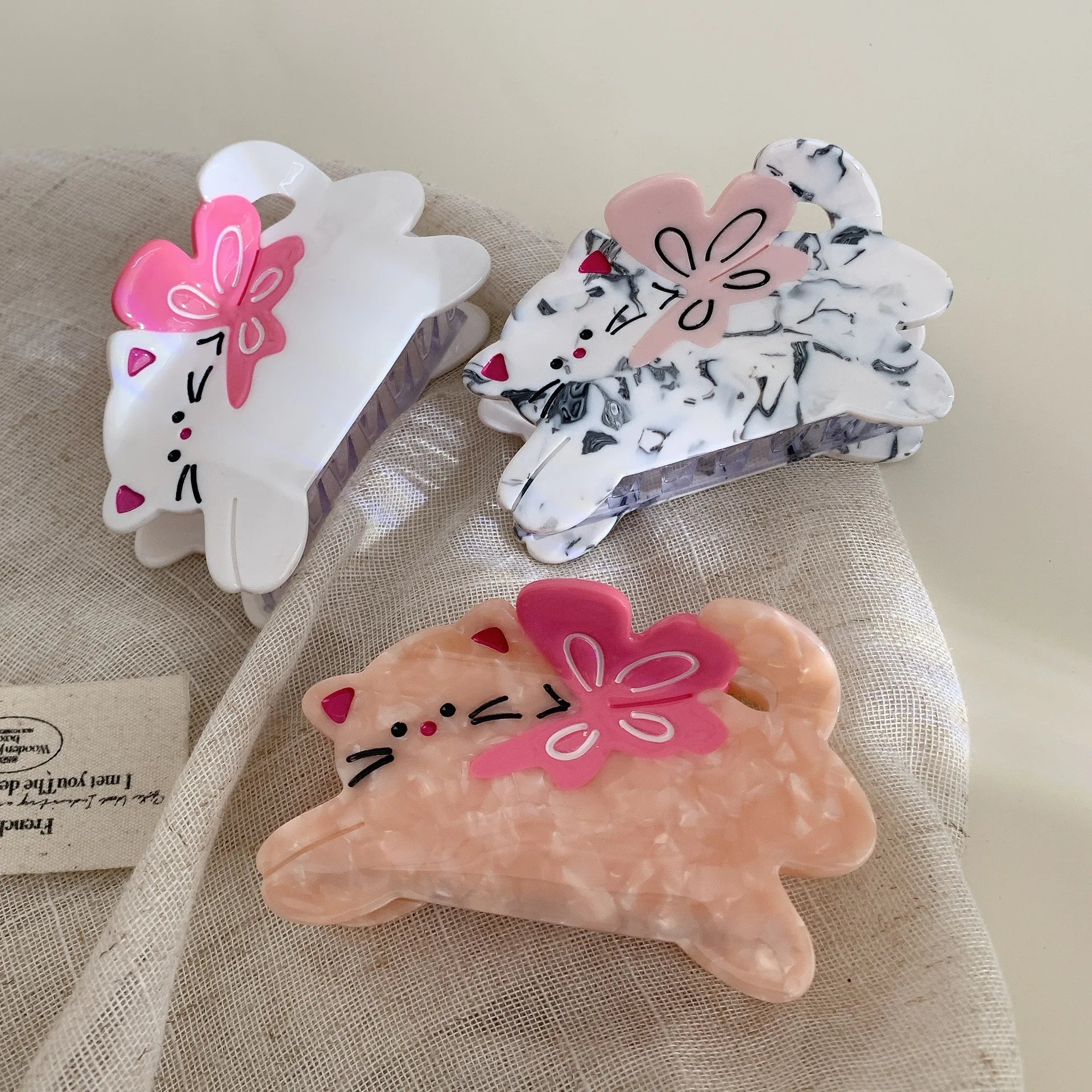 2026 Yi YHJ Women's in Stock Hair Accessories Large 8.5cm Animal Cute Kitten Bow Acetate Shark Clip Hair Claw Clip Fast Delivery