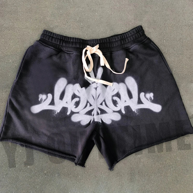 Custom Drawstring Raw Edgs Vintage Plain Sweat Short French Terry Cotton Fleece Jogger Sports Acid Wash Shorts for Men