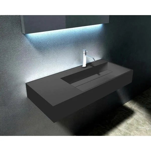 Modern Wall-Hung Rectangular Bathroom Sink Resin Solid Surface Artificial Stone Wash Basin for Hotel Use
