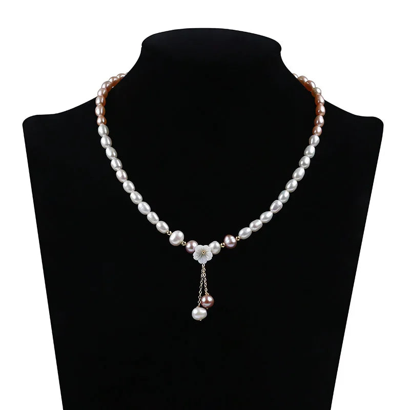 Luxury Design 5-6mm Natural Rice Freshwater White Pearl Necklace for Wedding Anniversary Gift-Unisex